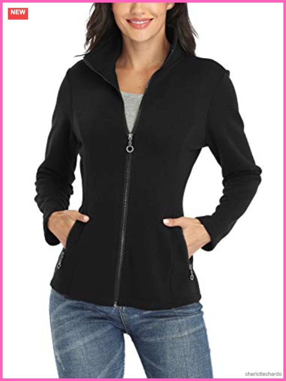 Women's Full Zip Stand Collar Slim Fit Casual Running Jacket Pockets